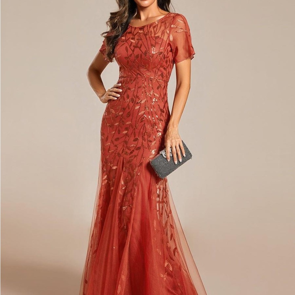 Ever Pretty Brown Flutter Sleeve Maxi Gown